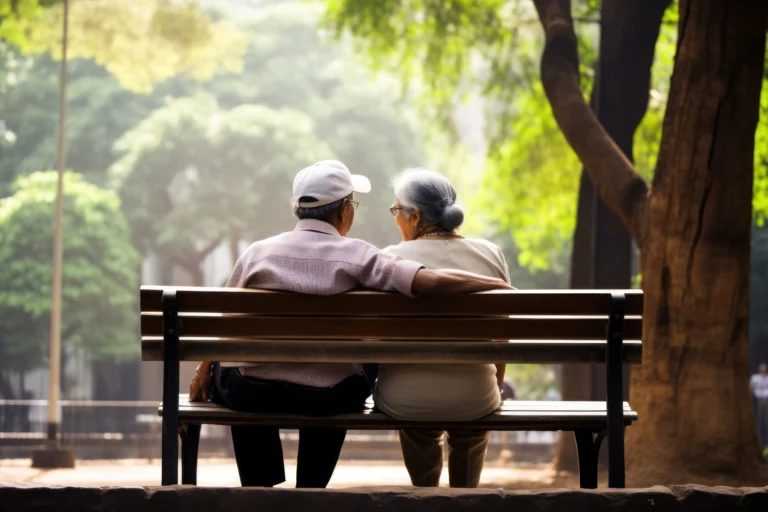 indian-senior-couple-sitting-bench-retirement
